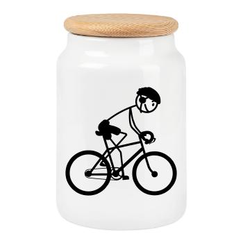 Young or man on bike - Cookie Jar with Wooden Lid - white - Front