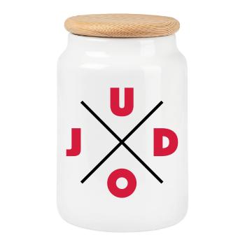 Judo - Boîte à biscuits avec couvercle en bois - blanc - Devant