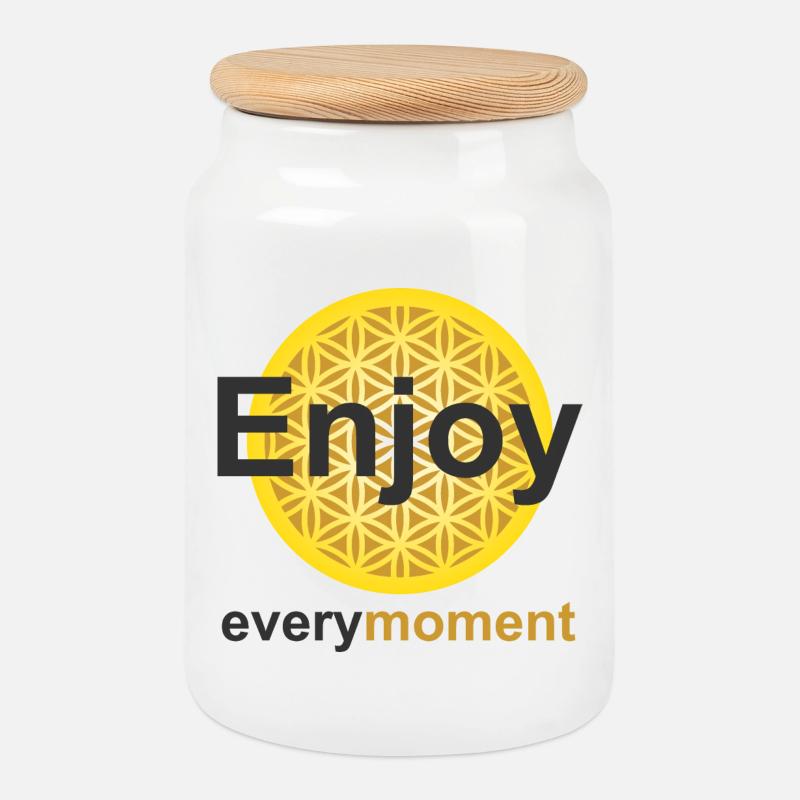 enjoy every moment kontiki - Keksdose mit Holzdeckel - Weiß