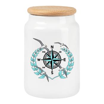 Compass Wind Rose Mouettes Nautique Maritime Marin - Boîte à biscuits avec couvercle en bois - blanc - Devant