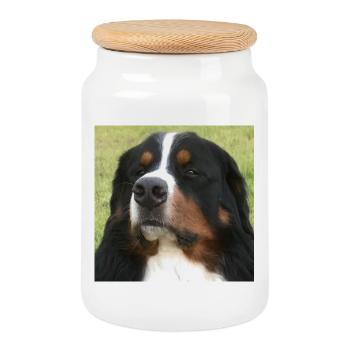 Bernese Mountain Dog - Cookie Jar with Wooden Lid - white - Front