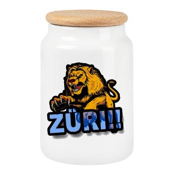 Zurich Lion - Cookie Jar with Wooden Lid - white - Front