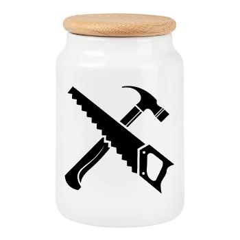 icône de l’outil de marteau de scie icône de logo - Boîte à biscuits avec couvercle en bois - blanc - Devant