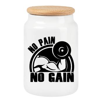 no pain no gain - Keksdose mit Holzdeckel - Weiß - Vorne