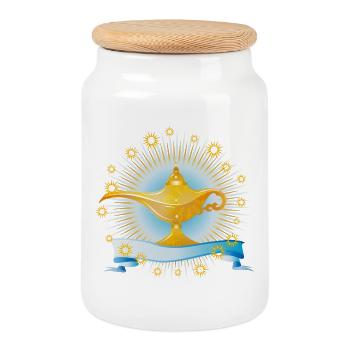 strahlende goldene orientalische Wunderlampe - Keksdose mit Holzdeckel - Weiß - Vorne