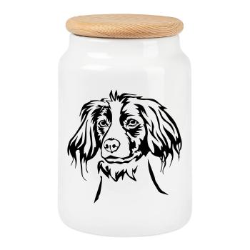 Epagneul Breton head - Cookie Jar with Wooden Lid - white - Front