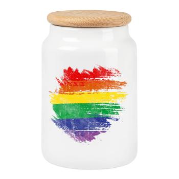 Cœur Pinceau Arc-en-ciel - Boîte à biscuits avec couvercle en bois - blanc - Devant