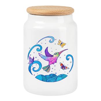Hummingbird Butterfly Positive World Fantasy Motif - Cookie Jar with Wooden Lid - white - Front