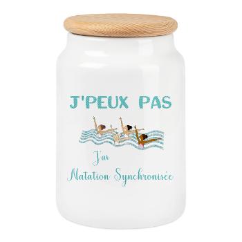 j'peux pas j'ai natation synchronisée foncé - Boîte à biscuits avec couvercle en bois - blanc - Devant