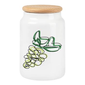 Lineart Grapes - Cookie Jar with Wooden Lid - white - Front