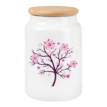 Cherry Blossom Blossoms Sakura Spring - Cookie Jar with Wooden Lid - white - Front