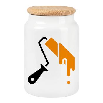 Painter's role with paint - Cookie Jar with Wooden Lid - white - Front