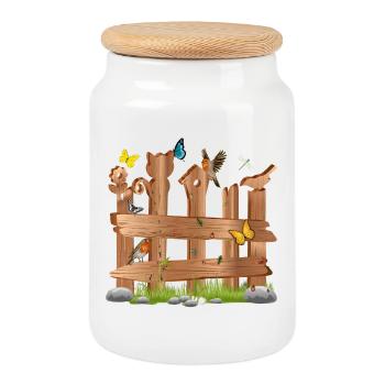 belle décoration lattes en bois clôture avec des figurines & formes - Boîte à biscuits avec couvercle en bois - blanc - Devant