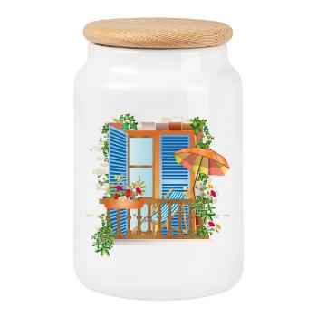 Holiday can be so beautiful at home on balconies - Cookie Jar with Wooden Lid - white - Front