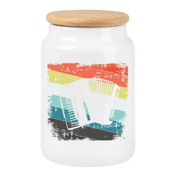 Accordion harmonica - Cookie Jar with Wooden Lid - white - Front
