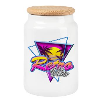 Retro Vibe - Nostalgie Neon Vapor Wave Palm Sunset - Boîte à biscuits avec couvercle en bois - blanc - Devant