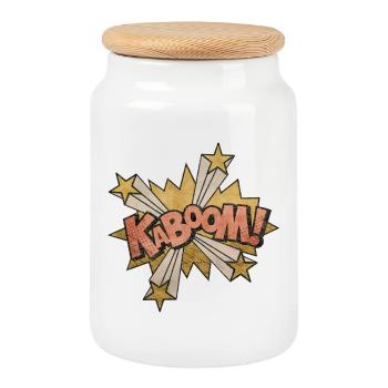 Comic Kabbom Pop Art Action Saying - Cookie Jar with Wooden Lid - white - Front