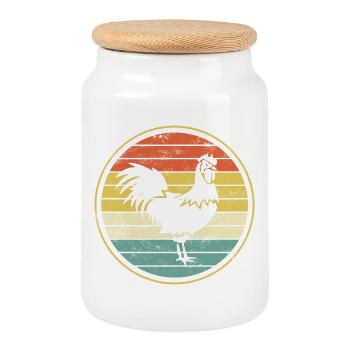 Poulet poulet coq - Boîte à biscuits avec couvercle en bois - blanc - Devant