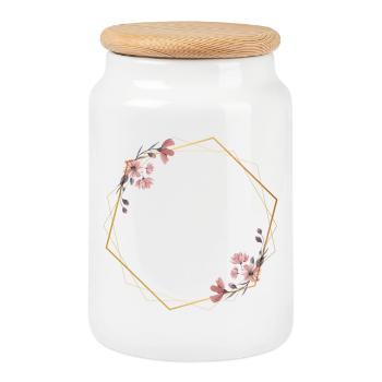 Geometric elegance with pink flowers - Cookie Jar with Wooden Lid - white - Front