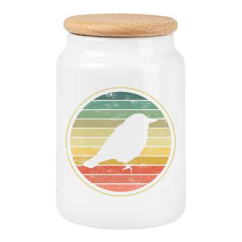 bird birds - Cookie Jar with Wooden Lid - white - Front