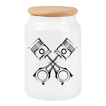 Piston Car Illustration Logo icon Icon Graphic - Cookie Jar with Wooden Lid - white - Front