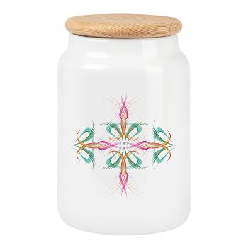 very delicate dynamically flowing cross ornament - Cookie Jar with Wooden Lid - white - Front