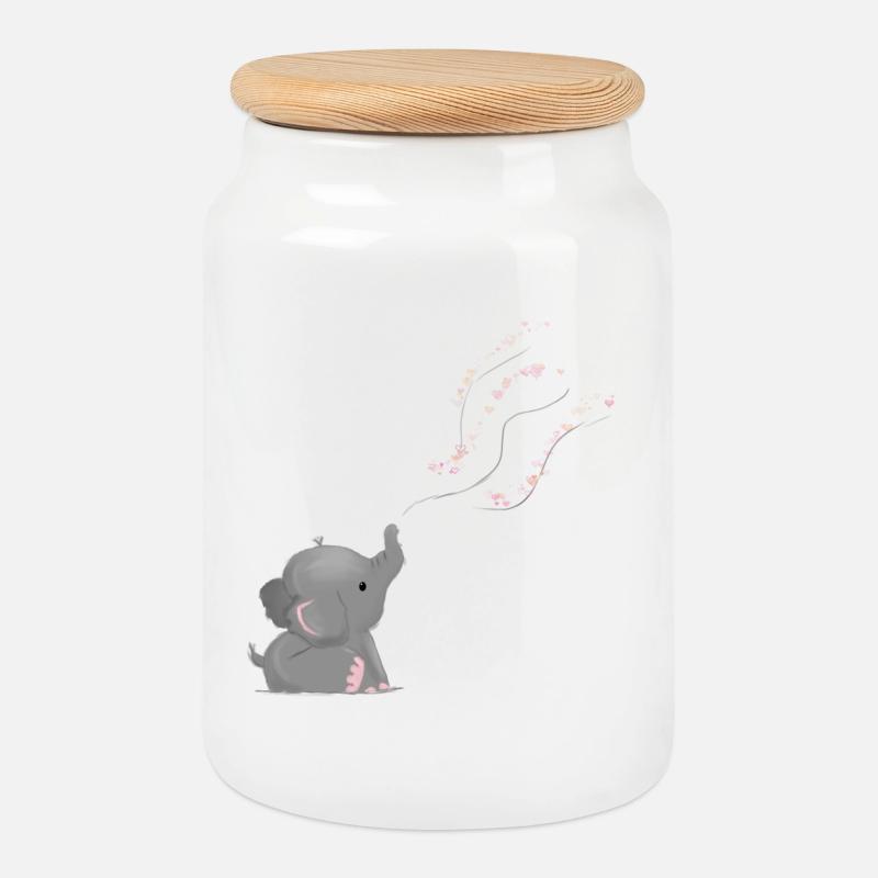 Elephant - Keksdose mit Holzdeckel - Weiß