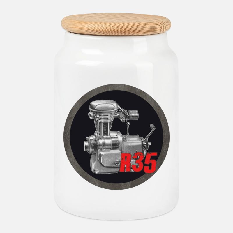 EMW R35 Oldtimer Motorrad - Keksdose mit Holzdeckel - Weiß