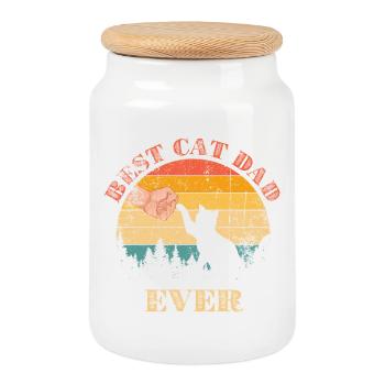 First Cat Dad Ever - Cookie Jar with Wooden Lid - white - Front