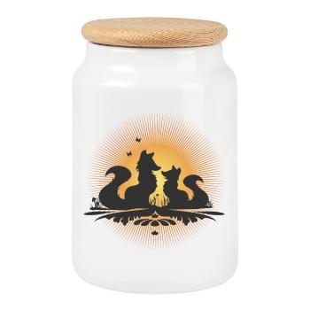 Romantic fox silhouette in the moonlight - Cookie Jar with Wooden Lid - white - Front