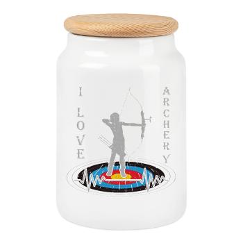 Femme avec arc sur la cible avec motivation cardiaque - Boîte à biscuits avec couvercle en bois - blanc - Devant