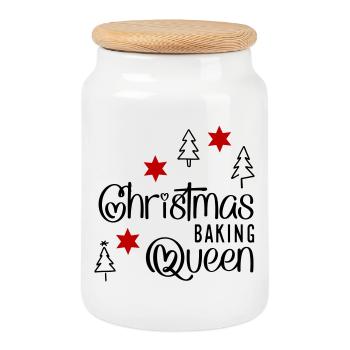 Drôle de tablier de cuisine pour Noël - Boîte à biscuits avec couvercle en bois - blanc - Devant