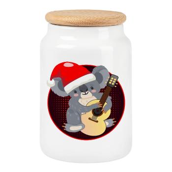 Koala Bär Weihnachten Gitarre - Keksdose mit Holzdeckel - Weiß - Vorne