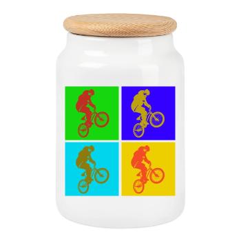 BMX Pop Art - Boîte à biscuits avec couvercle en bois - blanc - Devant