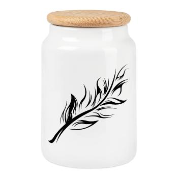 Feder Illustration Natur Logo Vogel Symbol icon - Keksdose mit Holzdeckel - Weiß - Vorne