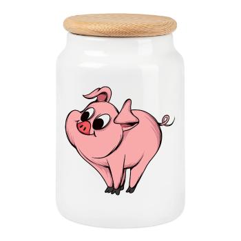 Conception de dessin animé de cochon ludique - Boîte à biscuits avec couvercle en bois - blanc - Devant