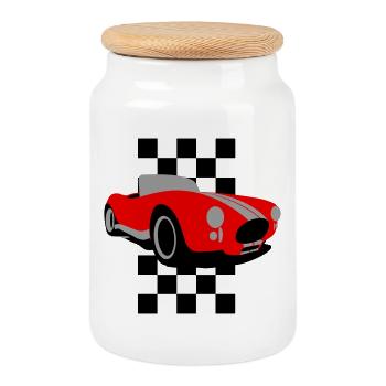 Roter Classic Roadster Shelby Cobra - Keksdose mit Holzdeckel - Weiß - Vorne