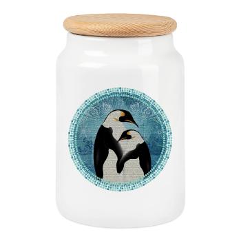 two magical penguins in mosaic style - Cookie Jar with Wooden Lid - white - Front