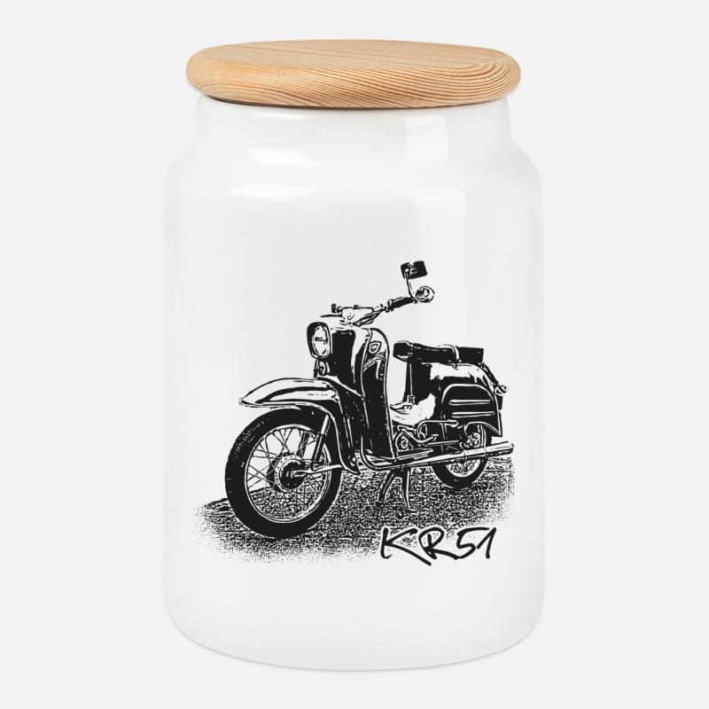 SIMSON Schwalbe KR51 - Lata de galletas con tapa de madera - blanco