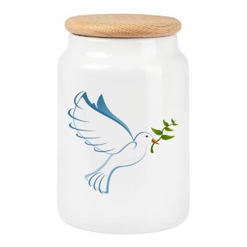 Colombe de la Paix - Boîte à biscuits avec couvercle en bois - blanc - Devant