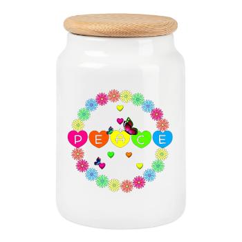 Farbkreis des Friedens Peace Flower Power - Keksdose mit Holzdeckel - Weiß - Vorne