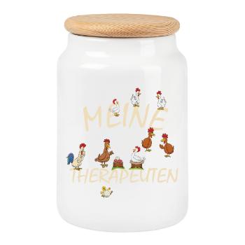 Hühner - Meine Therapeuten - Huhn Hühnerstall - Keksdose mit Holzdeckel - Weiß - Vorne