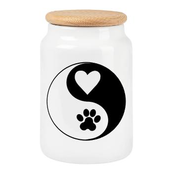 Heart Paws YinYang Contrast Design - Cookie Jar with Wooden Lid - white - Front