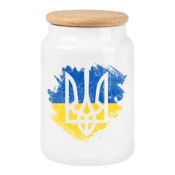 Brush-Ukraine-Dreizack-Flagge - Keksdose mit Holzdeckel - Weiß - Vorne