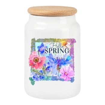 Fleurs de printemps | bonjour le printemps - Boîte à biscuits avec couvercle en bois - blanc - Devant
