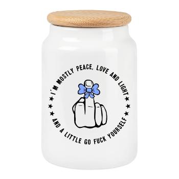 Fuck Peace cooler Spruch - Keksdose mit Holzdeckel - Weiß - Vorne