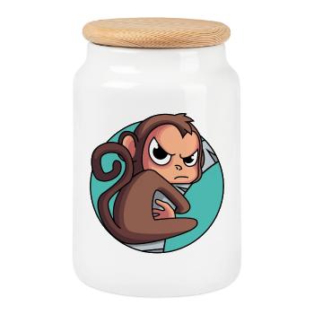 Un singe poussé le long du mur - Boîte à biscuits avec couvercle en bois - blanc - Devant