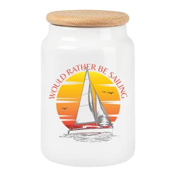 Préférerait naviguer - Boîte à biscuits avec couvercle en bois - blanc - Devant