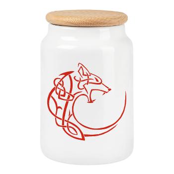 loup lunaire rouge - Boîte à biscuits avec couvercle en bois - blanc - Devant