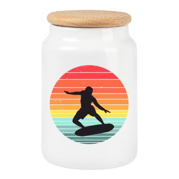 surfing, surfing, surfer - Cookie Jar with Wooden Lid - white - Front